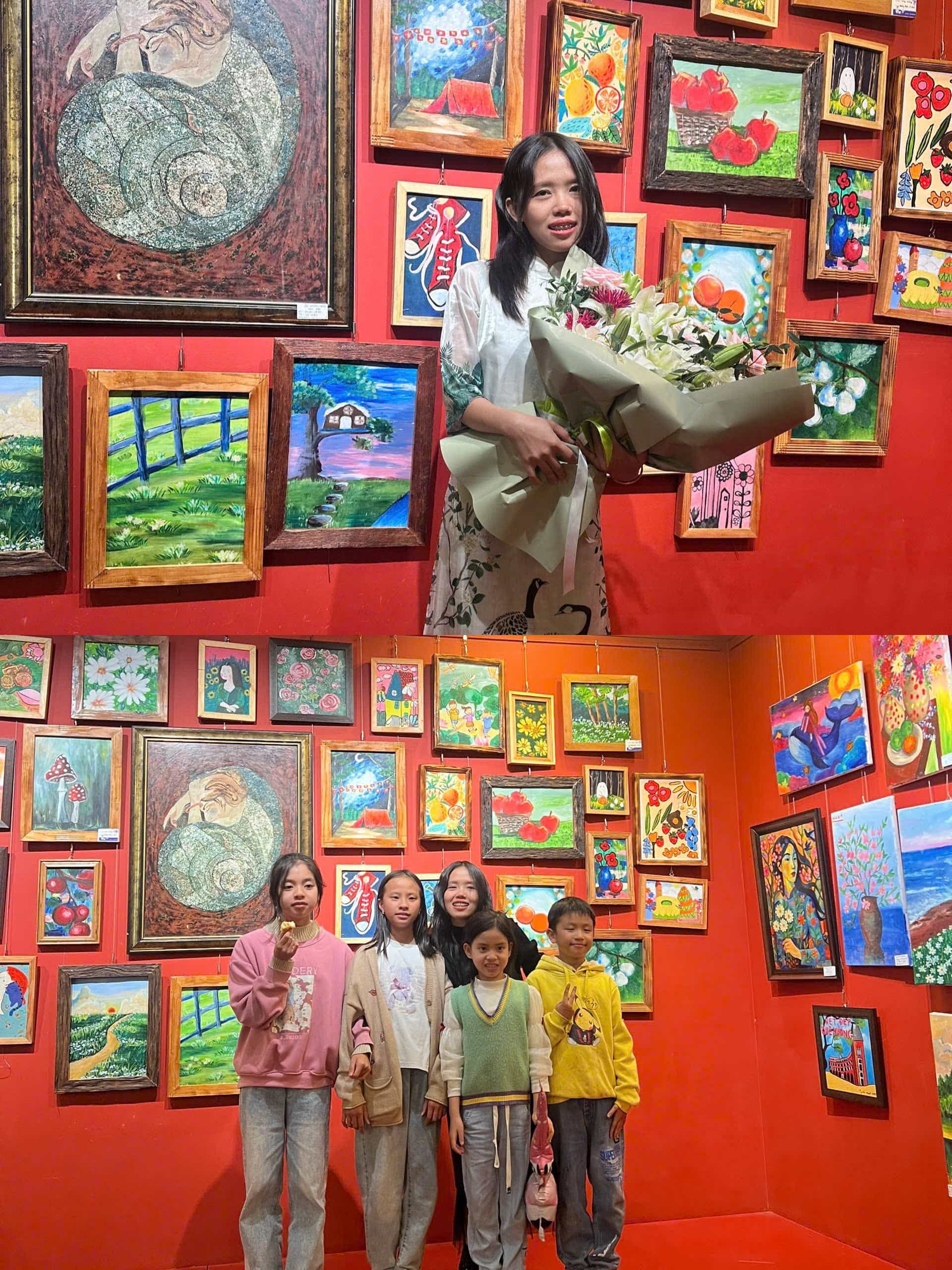 Võ Hiền và các bạn nhỏ lớp Cọ Xù trong triển lãm 1/6