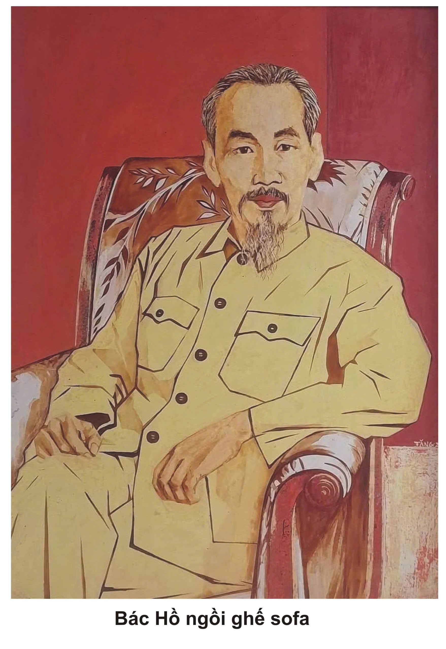 Tác phẩm tiêu biểu của họa sĩ Đỗ Văn Tăng là “Bác Hồ ngồi ghế sofa”