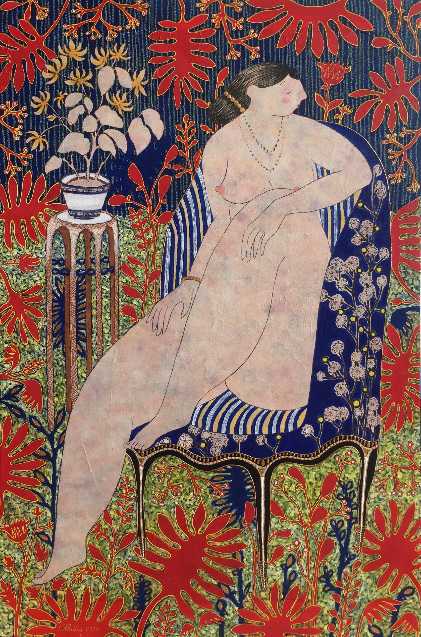 Những tác phẩm trong series “Thắm” tôn vinh vẻ đẹp phồn thực, đầy đặn và sức sống của người phụ nữ.